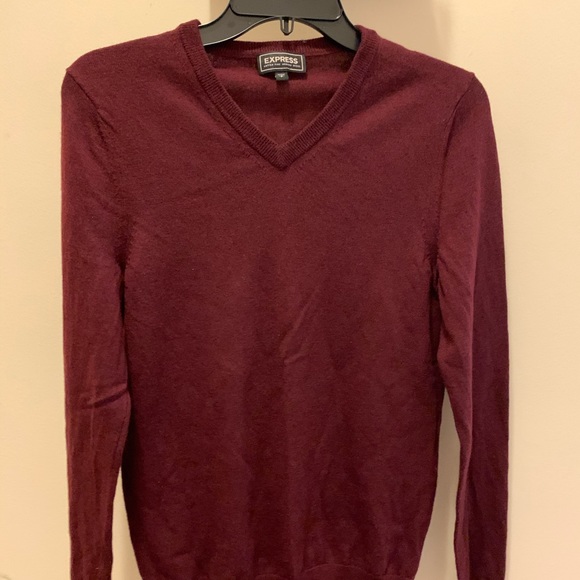 Express Other - Express Extra Fine Merino Maroon V-Neck Sweater